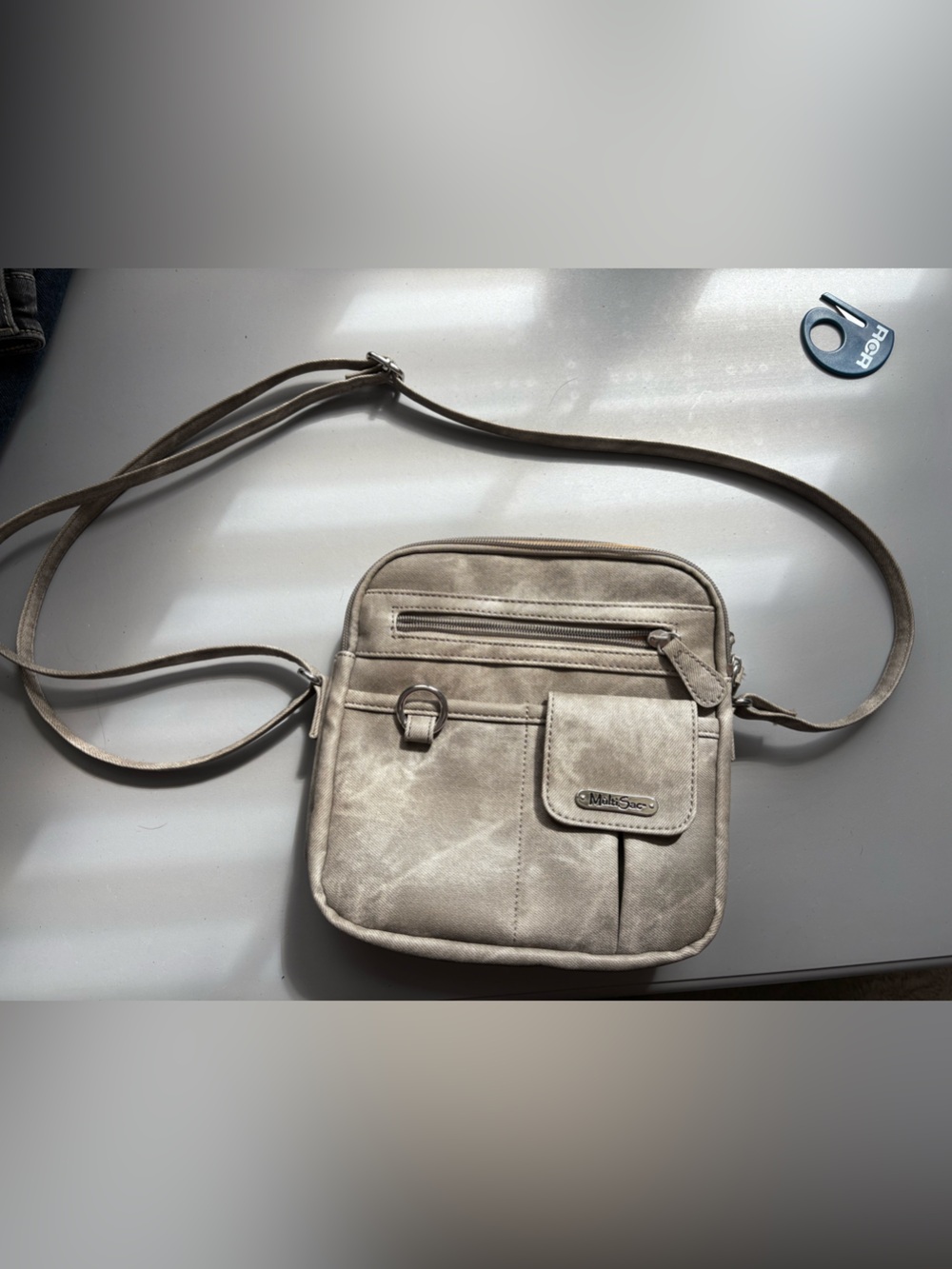 Stylish Taupe Crossbody Bag with Front Pocket - Unbranded